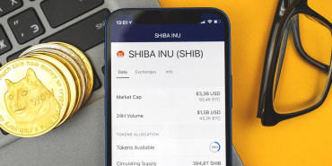 shiba inu crypto currency screen mobile phone dogecoin golden coin new virtual money business trading concept top view photo 1 1