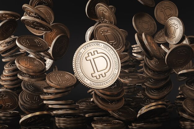 golden dogecoin doge coins falling from black scene digital currency coin financial token exchange promoting 3d rendering 339689 173