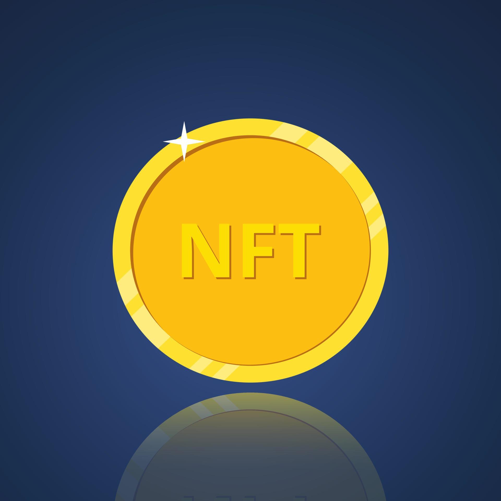 nft non fungible token non renewable token crypto art nft golden coin icon illustration vector